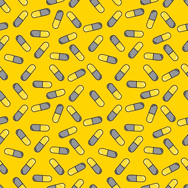 Des motifs sans couture jaunes de comprimés gris, des pilules, des pixels 1000x1000