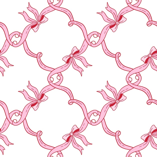 Des motifs sans couture avec des nœuds d'arc en satin des rubans cadeaux en composition à carreaux des tresses de cheveux à la mode