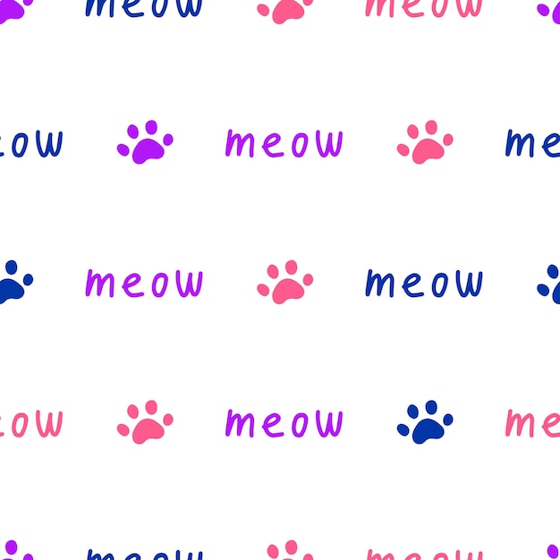 Vecteur des motifs sans couture avec des textes et des pattes meow colorés