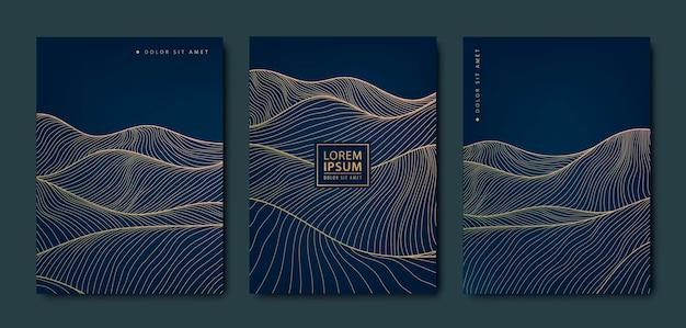 Motifs De Vagues Japonais Vectoriels Avec Fond D'art Abstrait Modèle D'éléments De Surface Et D'océan De L'eau Dans Le Style Vintage La Ligne Noire De Luxe Couvre Les Brochures De Dépliants