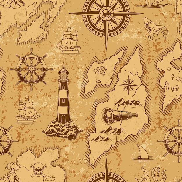 Des motifs vintage sur le thème de l'exploration nautique