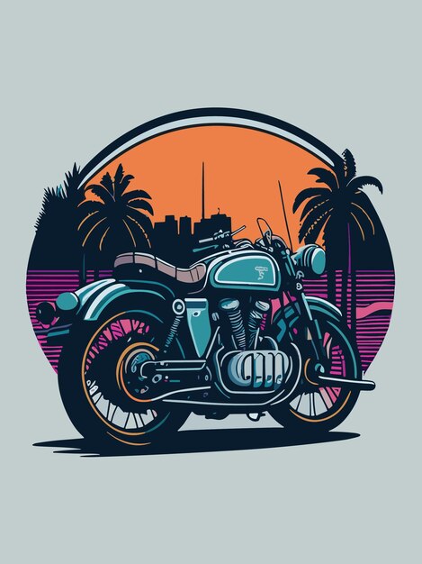 Vecteur une moto classique vectorielle au coucher du soleil pour la conception d'affiches et de t-shirts