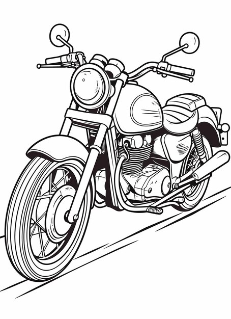 Moto Dessinée à La Main Isolée Sur Fond Blanc Page De Coloriage En Noir Et Blanc