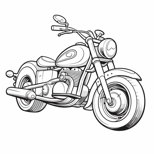 Vecteur moto dessinée à la main isolée sur fond blanc page de coloriage en noir et blanc