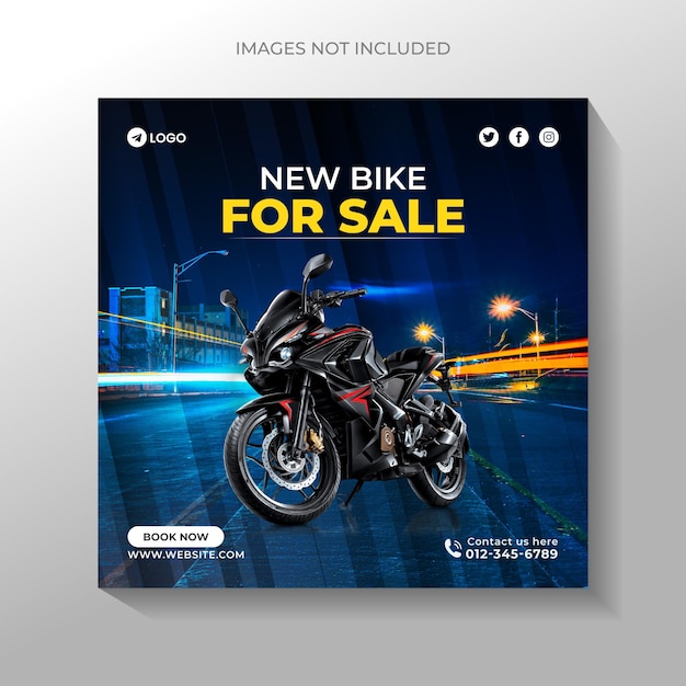 Moto, publication sur les réseaux sociaux et vente de vélos Conception de modèles de réseaux sociaux Premium