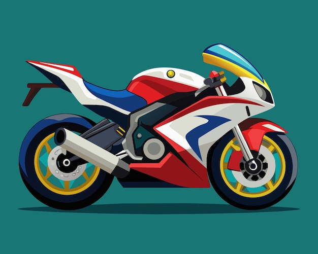 Vecteur une moto rouge et blanche avec un casque bleu et blanc