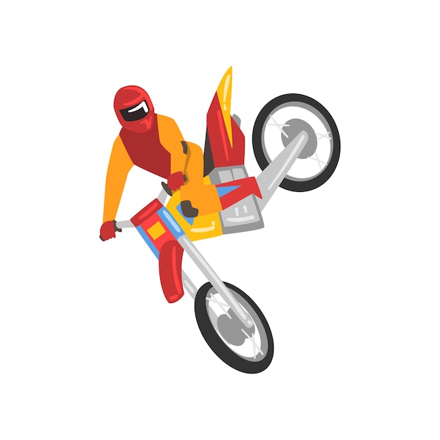 Vecteur motocycliste sur moto motocross racing sportsman effectuant une illustration vectorielle de truc isolée sur fond blanc