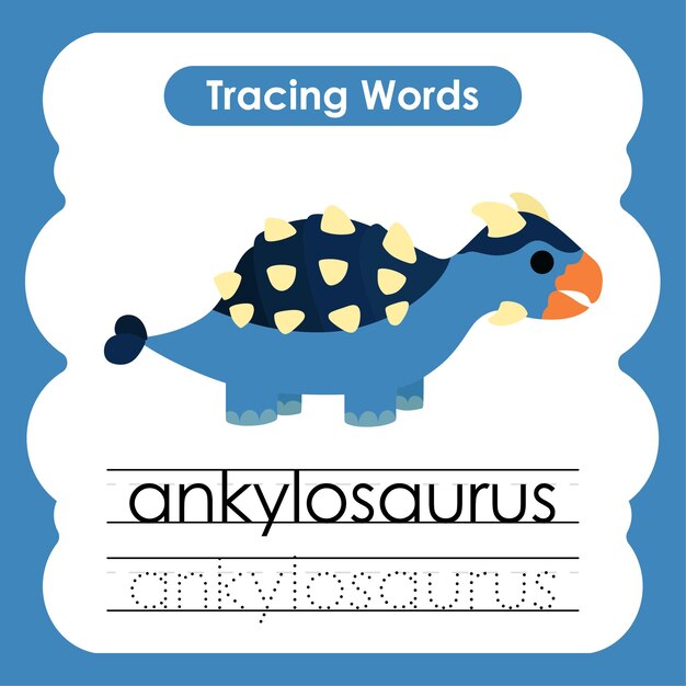 Mots pratiques d'écriture Alphabet de dinosaure traçant un ankylosaure