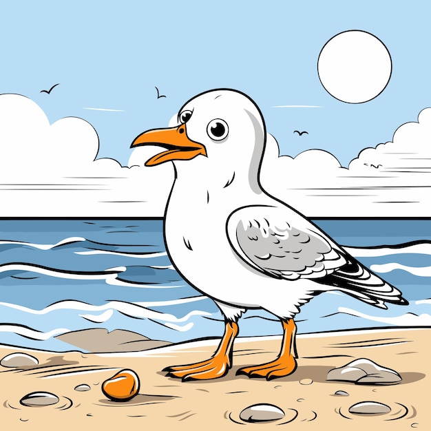 Vecteur la mouette sur la plage illustration vectorielle dans le style des dessins animés