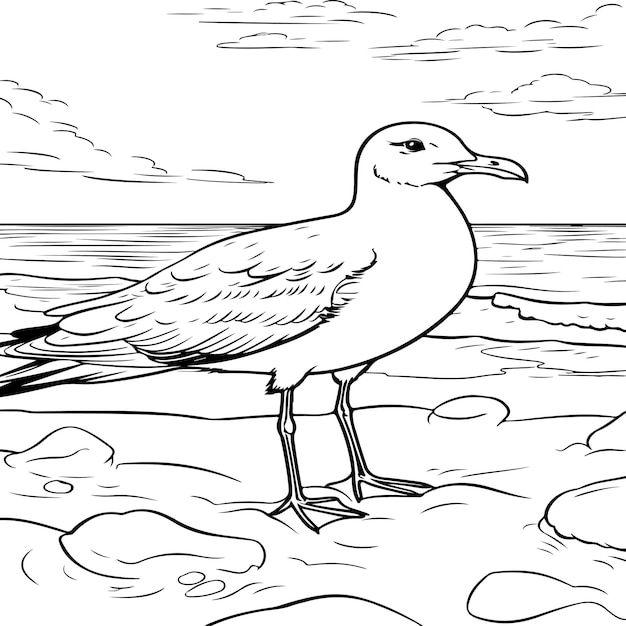 Vecteur une mouette sympathique debout sur une plage de sable