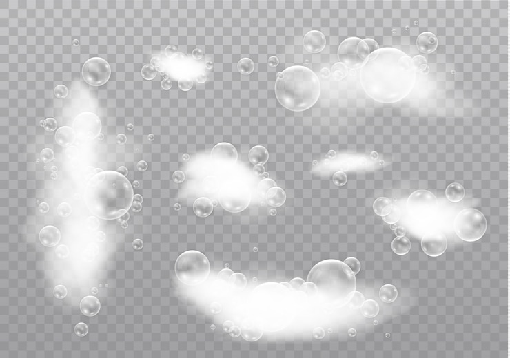 Vecteur mousse et bulles sur fond transparent. mousse mousse à bulles.