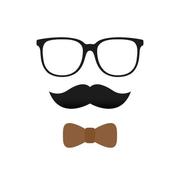Moustache noeud papillon et lunettes isolé sur fond blanc