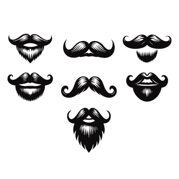 Vecteur moustaches isolées silhouette de dessin animé noir d'un homme adulte bouche coiffure faciale style barbier