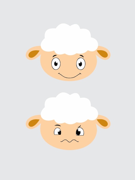 Mouton Triste Avec Deux Expressions, Tête Plate Illustration