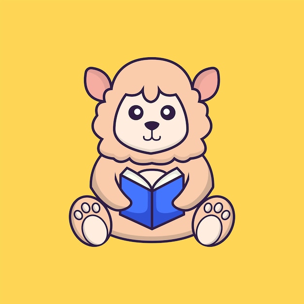 Moutons Mignons Lisant Un Livre. Concept De Dessin Animé Animal Isolé. Style De Dessin Animé Plat