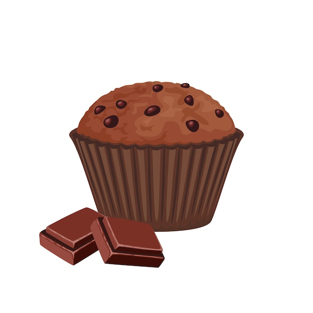 Vecteur muffin au chocolat avec morceaux de chocolat