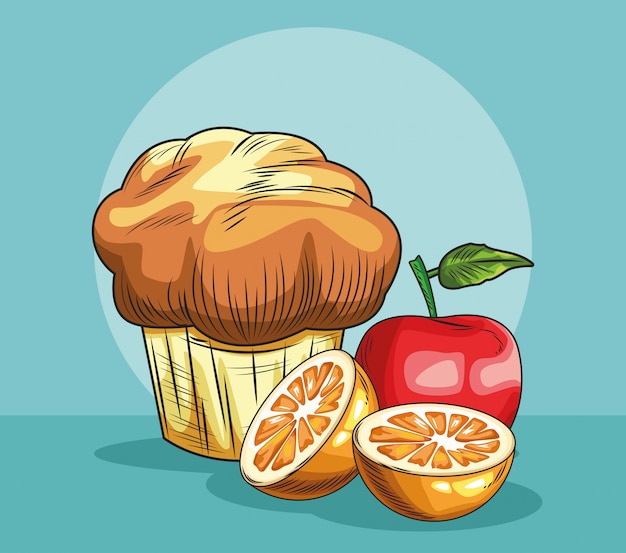 Vecteur muffin aux pommes et aux fruits orange