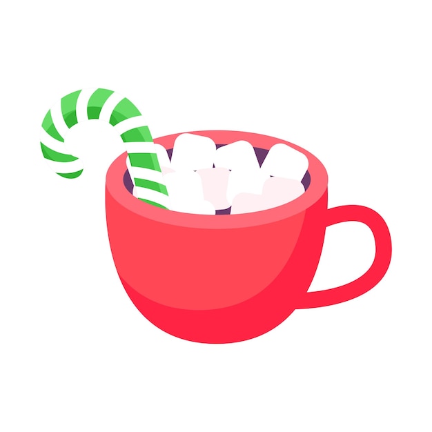 Mug Avec Guimauves Et Canne De Noël. Illustration Vectorielle