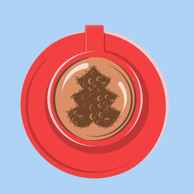 Mug Rouge Avec Café Et Sapin De Noël