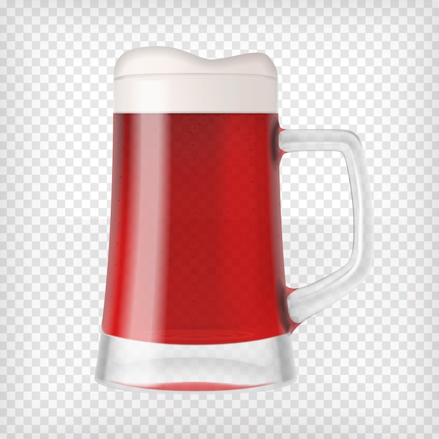 Mug en verre à bière réaliste avec bière rouge et mousse