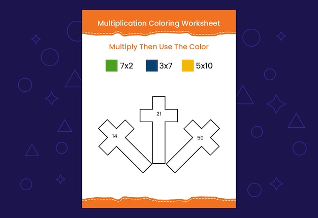 Multiplication Feuille de travail à colorier avec l'image Jeu de mathématiques à colorier par nombres