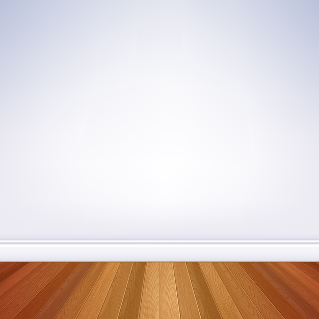 Vecteur mur blanc de salle vide réaliste et plancher en bois avec modèle de socle. intérieur de la maison.