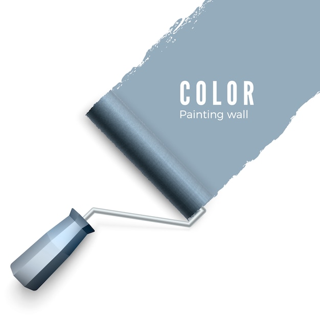 Mur peint et rouleau à peinture. Pinceau à peinture. Couleur de la texture de la peinture lors de la peinture avec un rouleau. illustration sur fond blanc