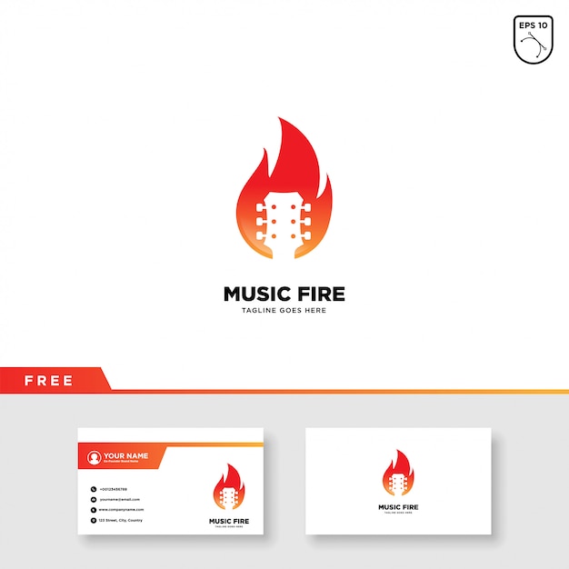 Music Logo Avec Feu Et Modèle De Carte De Visite