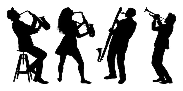 Musicien Ou Groupes Musicaux Silhouettes Noires Illustration Vectorielle