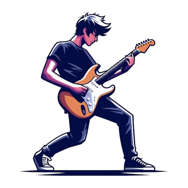 Musicien jouant de la guitare électrique guitariste rockstar design illustration vectorielle