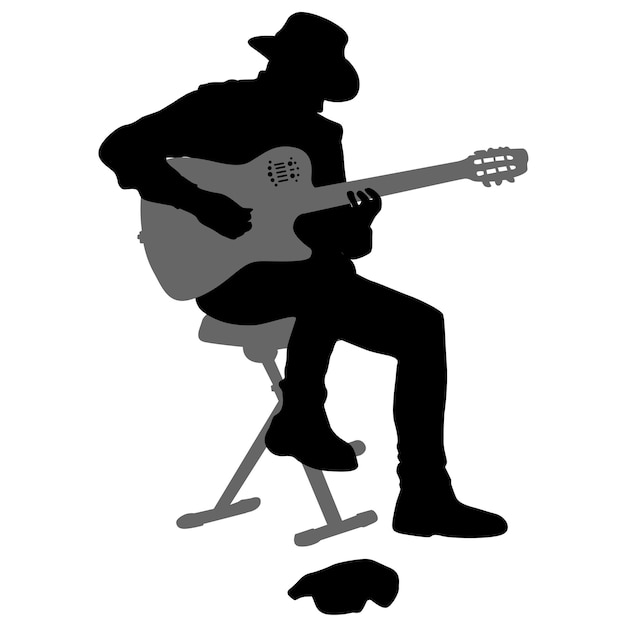 Musicien silhouette joue de la guitare sur un fond blanc