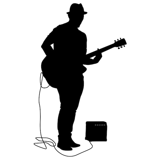 Musicien silhouette joue de la guitare sur un fond blanc