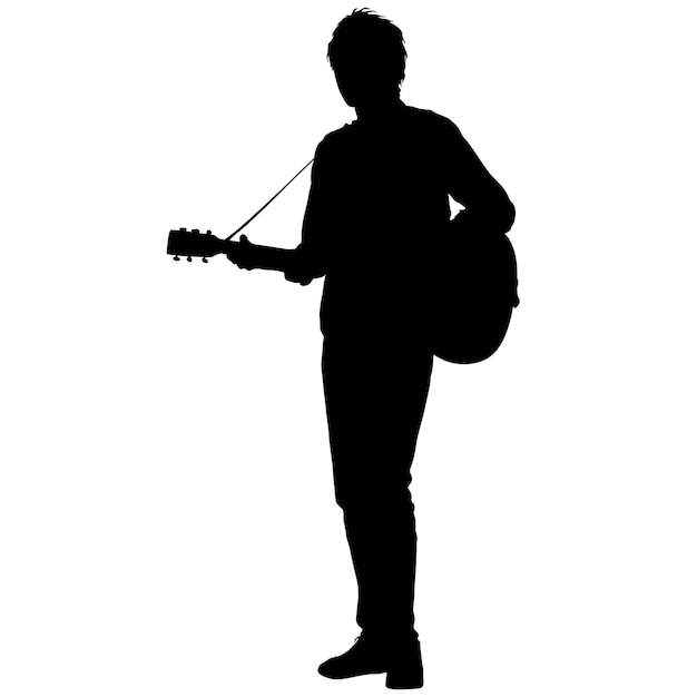 Musicien silhouette joue de la guitare sur un fond blanc