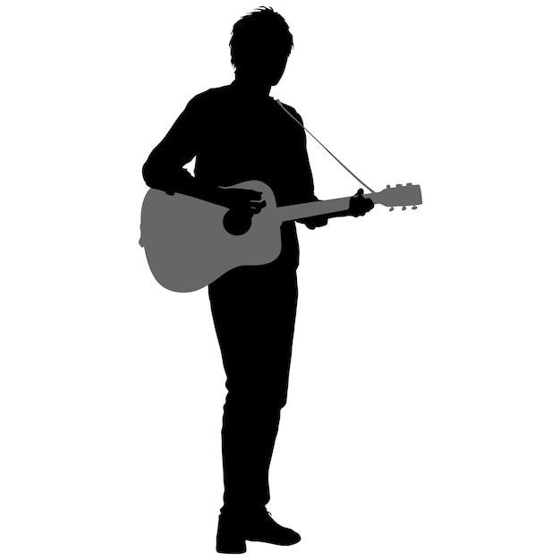 Musicien silhouette joue de la guitare sur un fond blanc