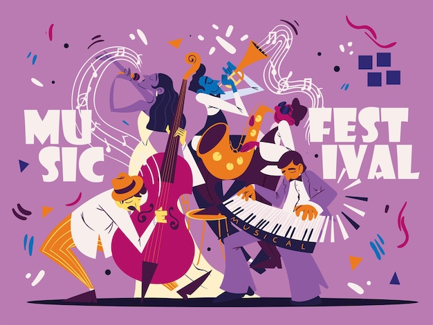 Vecteur musiciens et affiche du festival de musique