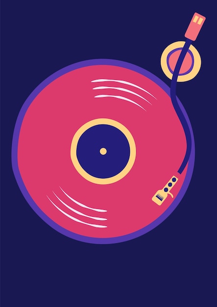 Musique et chansons de tourne-disque en vinyle rétro à la maison Affiche d'illustration colorée