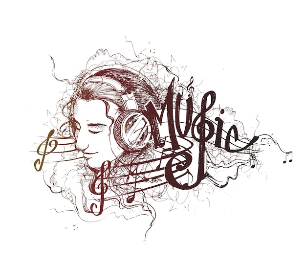 Musique de fond Fille de vecteur écoute de la musique illustration de dessin animé Isolé sur blanc