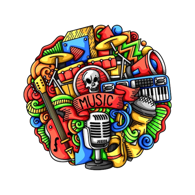 Musique Jeu De Tambours Microphone Sexophone Son Piano Partie élément Art Doodle