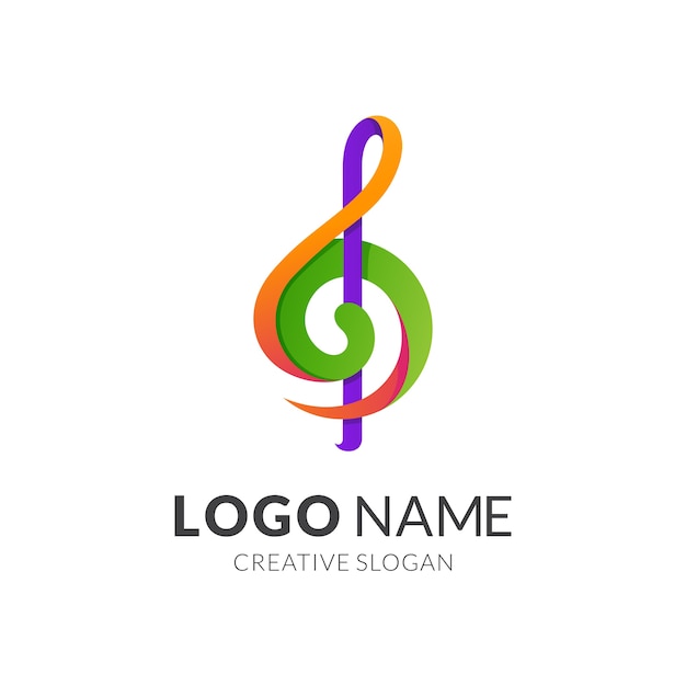 musique et modèle de logo clé g, style de logo 3d moderne dans des couleurs vibrantes dégradées
