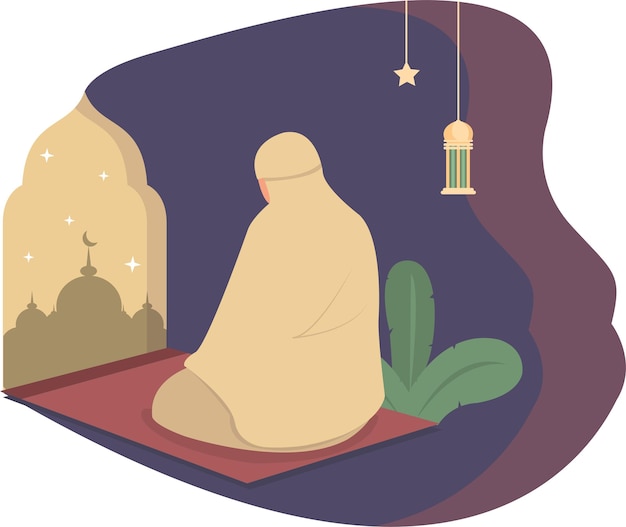 Muslimah Priant Dans L'illustration De La Mosquée