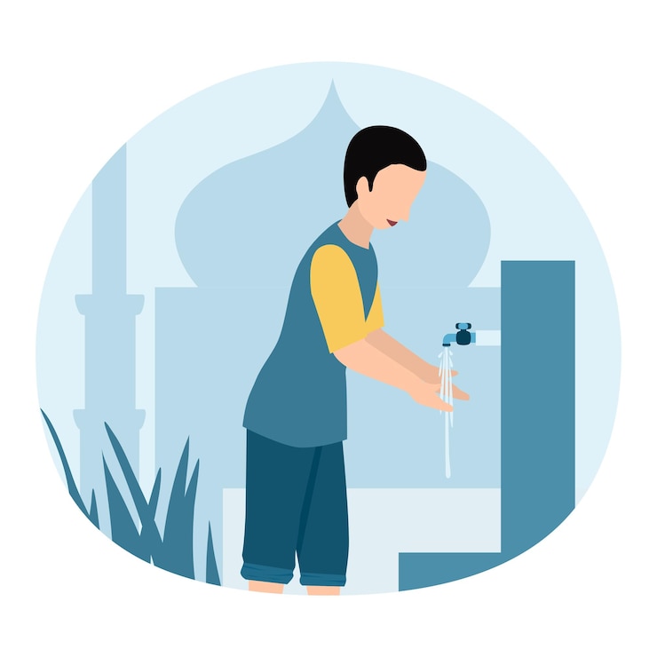 Vecteur un musulman effectue une ablution avant de prier