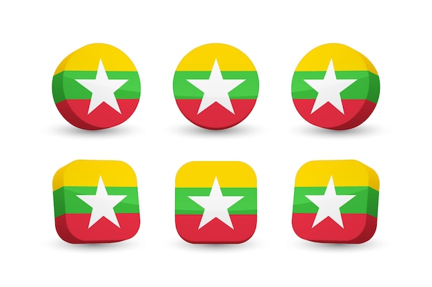 Myanmar Birmanie drapeau 3d vector illustration bouton drapeau du Myanmar isolé sur blanc