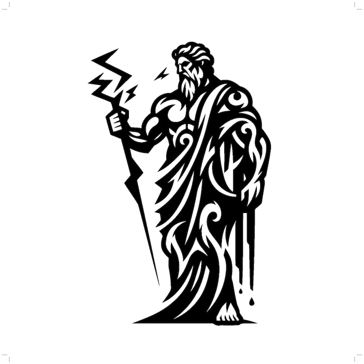 Vecteur la mythologie de la divinité de zeus dans le tatouage tribal moderne art de la ligne abstraite de la déité contour minimaliste vecteur