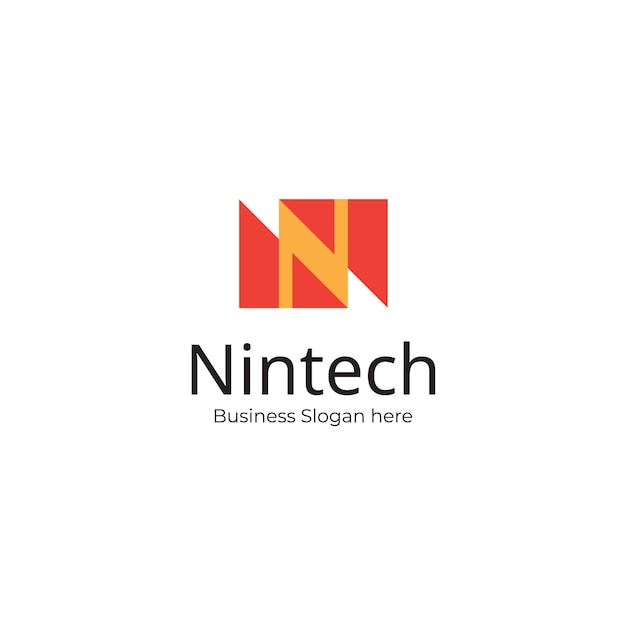 N Nintech Lettre Logo Logos de forme bleu et jaune Élément de modèle de conception de logo vectoriel plat