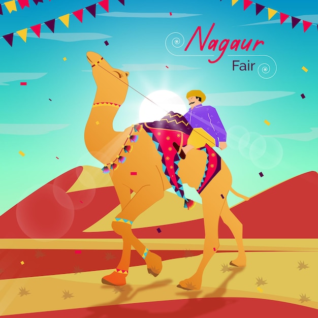 Vecteur nagaur fair rajasthan festival salutation illustration design avec couleur et texte entièrement modifiables