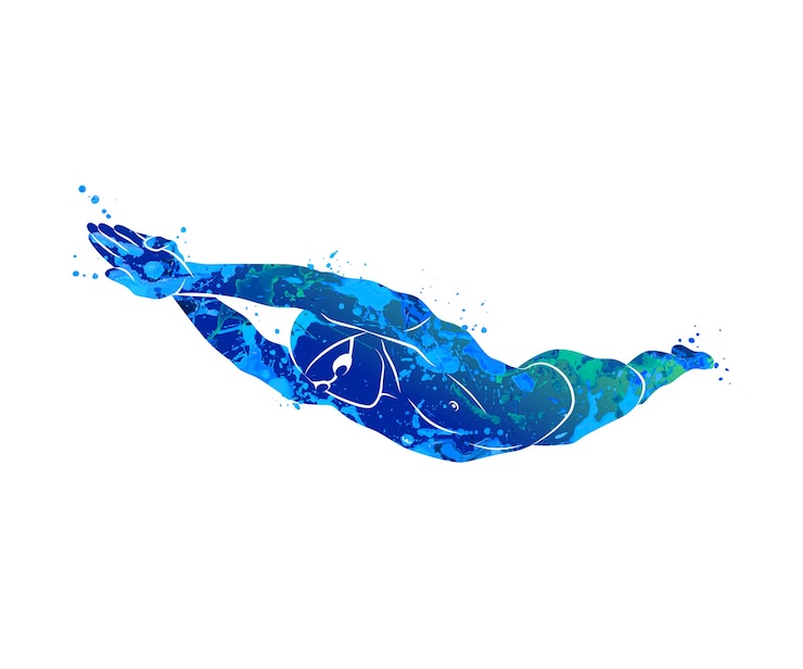 Vecteur un nageur plonge dans l'eau à partir d'éclaboussures d'aquarelles. illustration de peintures.