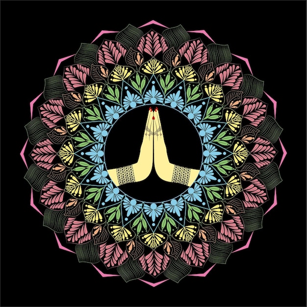 Vecteur namaste mandala avec fond noir