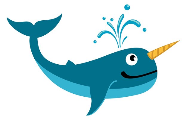 Narhwal souriant Animal de l'océan heureux Baleine à cornes