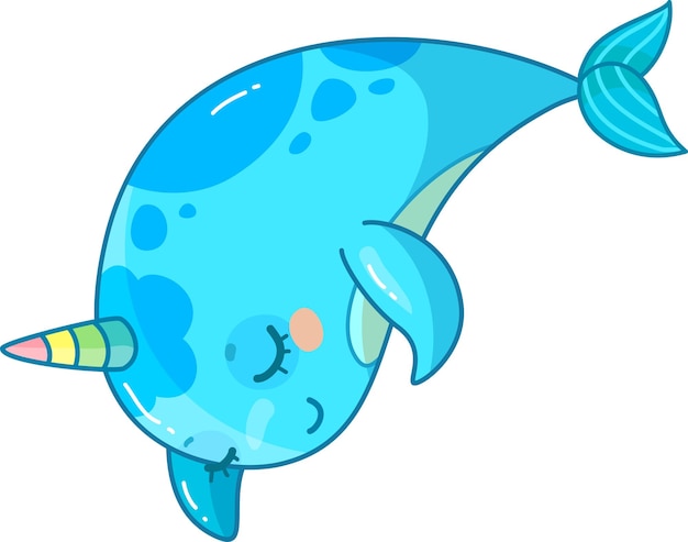 Ce narval de dessin animé joyeux glisse sans effort à travers les eaux bleues vibrantes sa défense en spirale distinctive et son comportement ludique apportent de la joie à la scène sous-marine