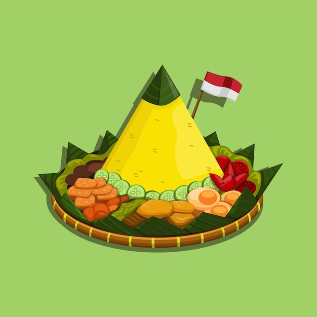 Nasi Tumpeng Est Un Plat De Riz Indonésien En Forme De Cône Issu De La Cuisine Javanaise D'indonésie. Illustration De Dessin Animé